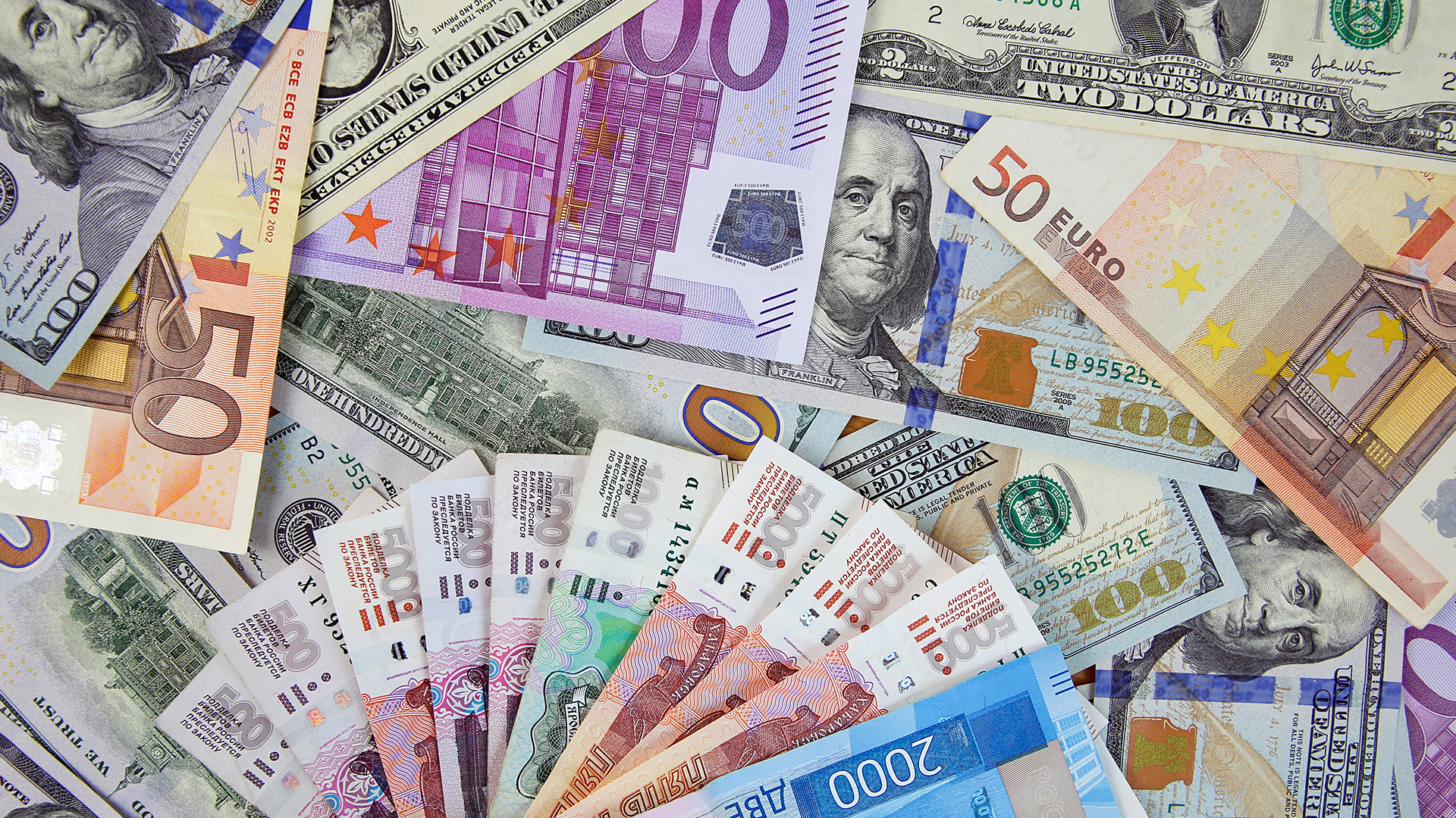 A pile of currency bills