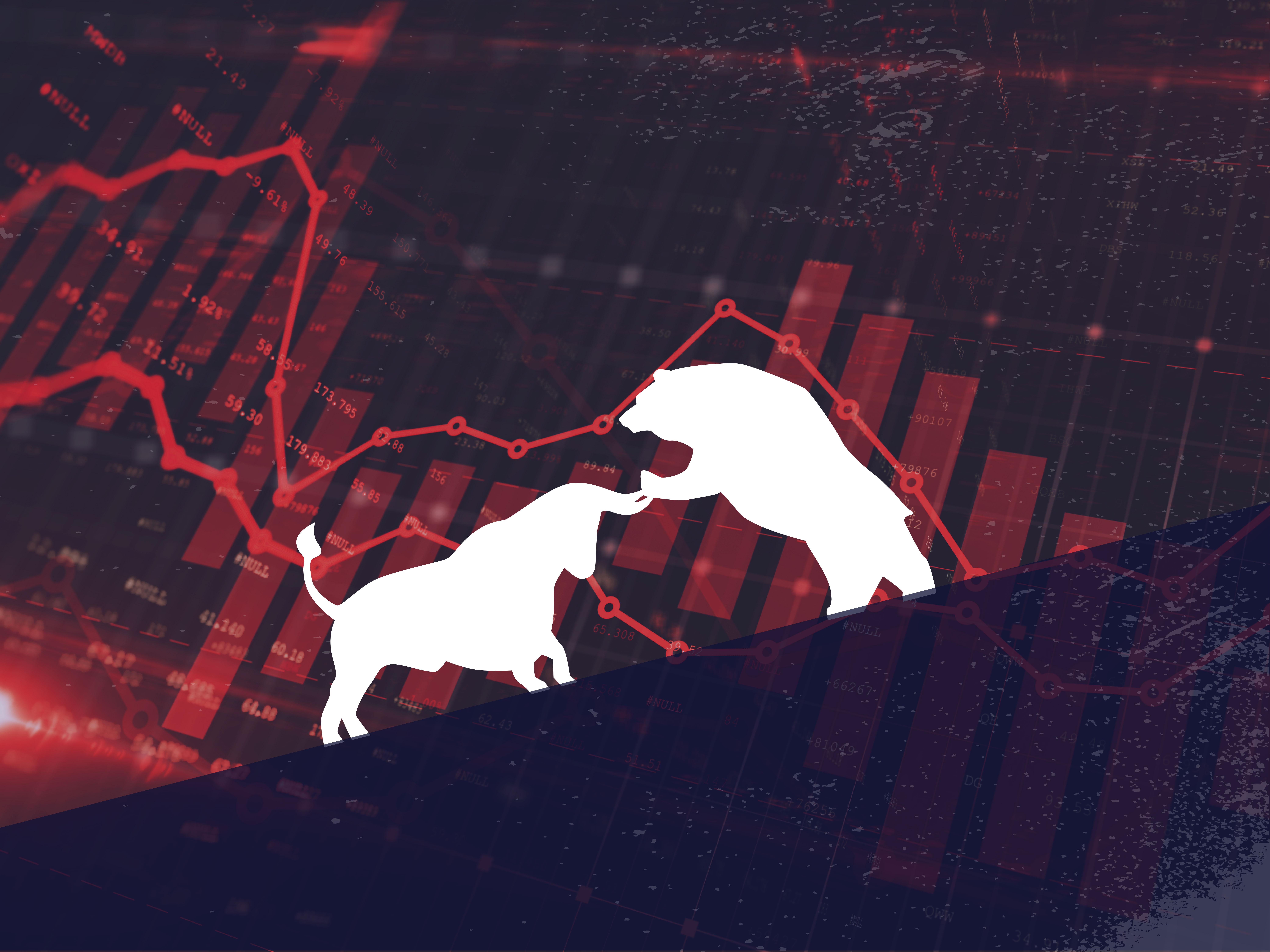 Financial market graph in red with bear taking over the bull representing GBPUSD finds support