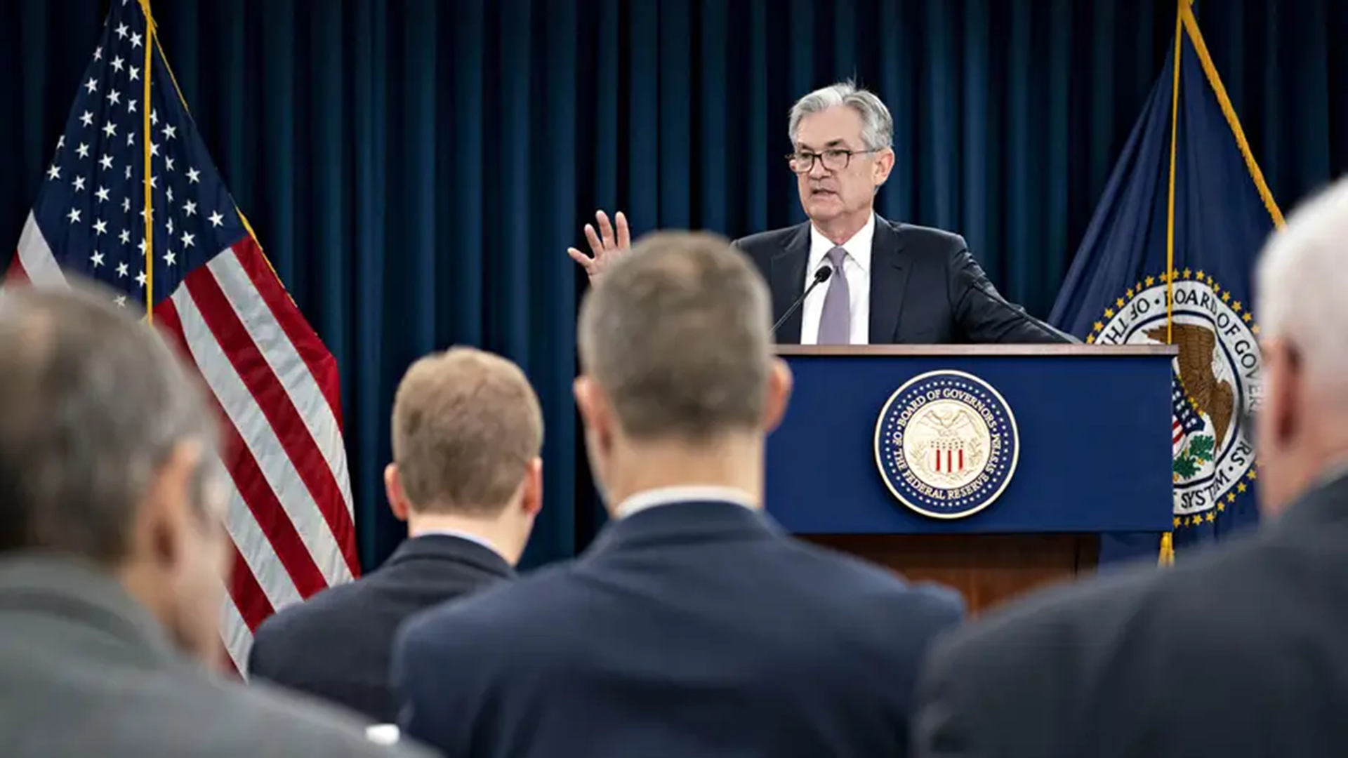 Chairman Powell giving speech amid Markets Are Awaiting FOMC Meeting Minutes