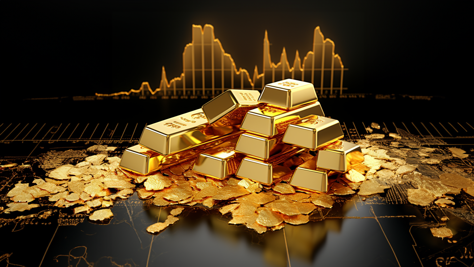 gold bars and gold paper and coins