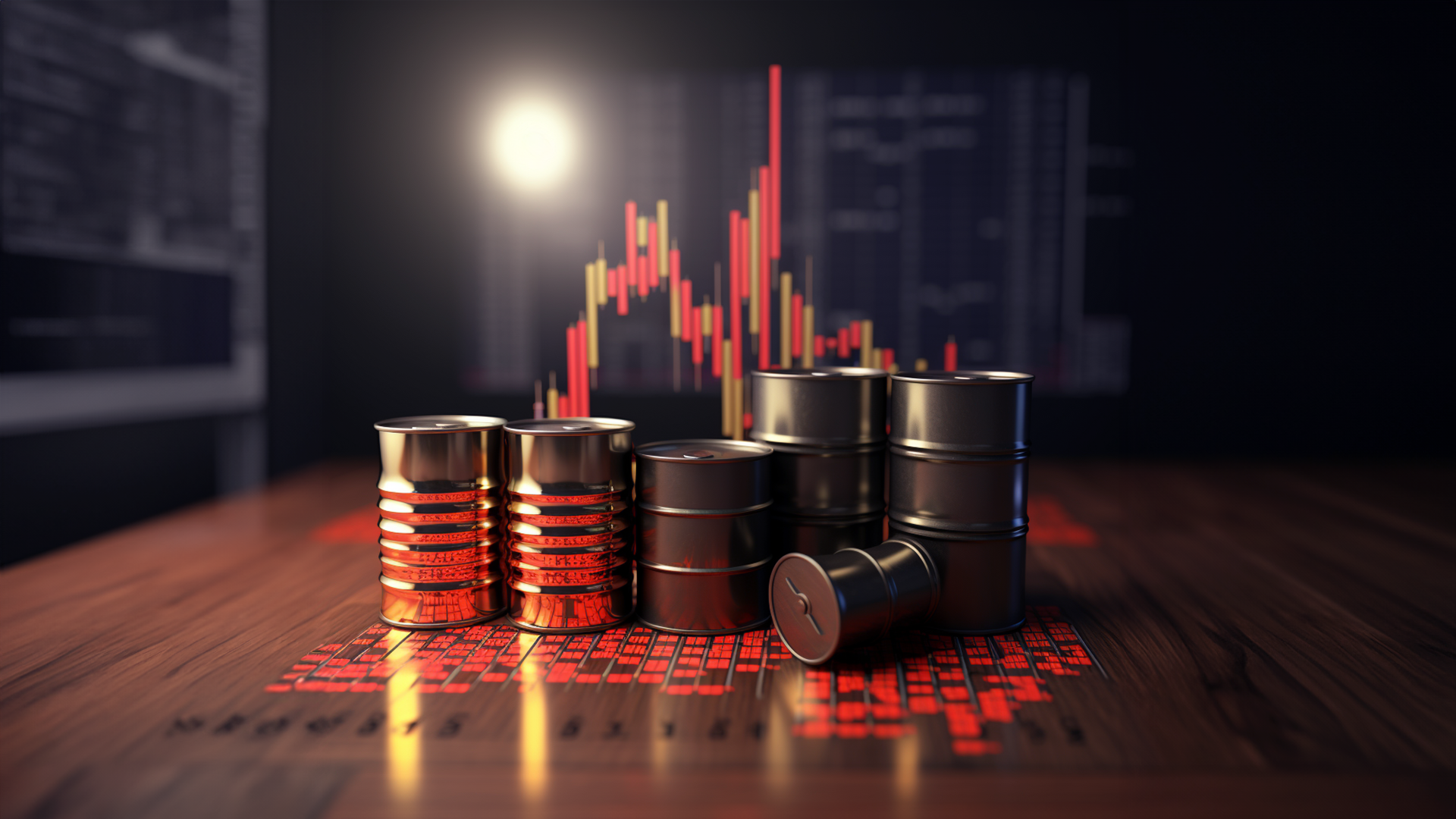 Crude oil barrels surrounded with candlesticks amid Oil Surges Beyond $90 Due to Supply & Positive Economic Signals